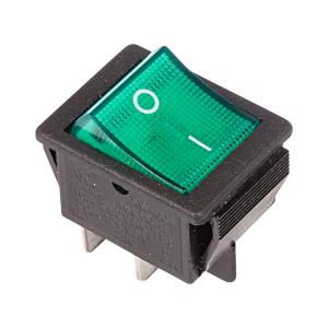 Выключатель клавишный 250V 16А (4с) ON-OFF зеленый  с подсветкой (RWB-502, SC-767, IRS-201-1)  REXANT Индивидуальная упаковка 1 шт 